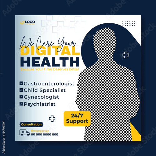 Digital Health Care Services Advertisement with Doctor and Specialist Options