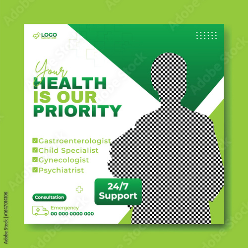 Medical Clinic Advertisement with Smiling Doctor and List of Specialties