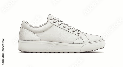 Classic white lace-up sneaker illustration with a thick sole and stitched details.