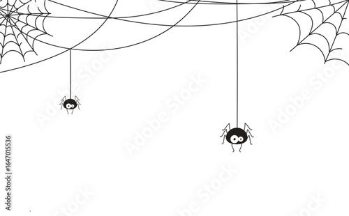 Vector halloween illustration with funny spider and web isolated on white background.