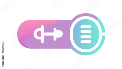 Fitness app toggle button with dumbbell and menu icon for workout settings and exercise options design 100