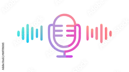 Podcast microphone vector design for audio recording and voice over with sound wave illustration
