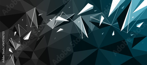 3D polygonal vector abstract background with dynamic particles in motion, abstract mess and chaos of low poly debris elements, facet broken structure.