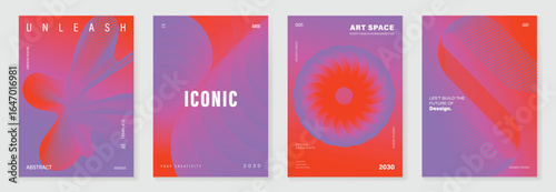 Modern gradient poster background vector set. Minimalist cover template with vibrant perspective geometric shapes different. Ideal design for social media, cover, banner, flyer.