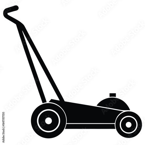 Black lawnmower with handle and wheels garden grass cutting