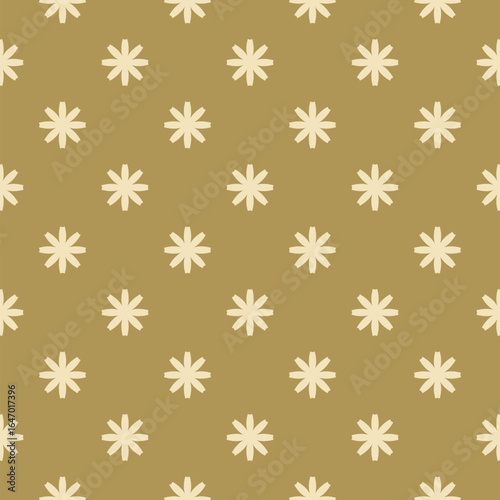 Simple geometric floral ornament. Abstract vector seamless pattern with primitive flower silhouettes. Subtle elegant background. Light green minimal texture. Repeating design for textile, wallpapers