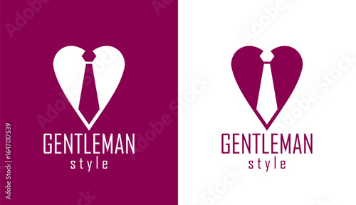 Gentleman heart vector icon or logo, heart shape with tie mustache and glasses symbol, man club, male hipster style and fashion.