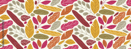 Autumn leaves seamless pattern, vector various fall foliage tiling wallpaper.