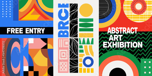 Vibrant abstract art exhibition with free entry announcement