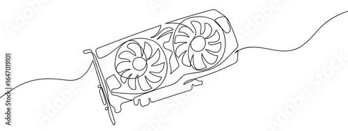 Continuous hand drawn line of computer graphics card, isolated on transparent background, editable stroke.