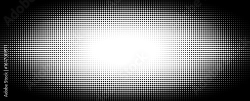 Radial Halftone Dots Spotlight Background – Black and White Vector
