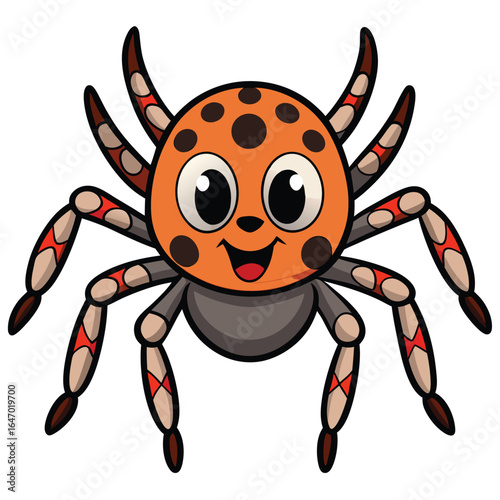 Playful Cartoon Spider with Orange Body and Spots on a White Background