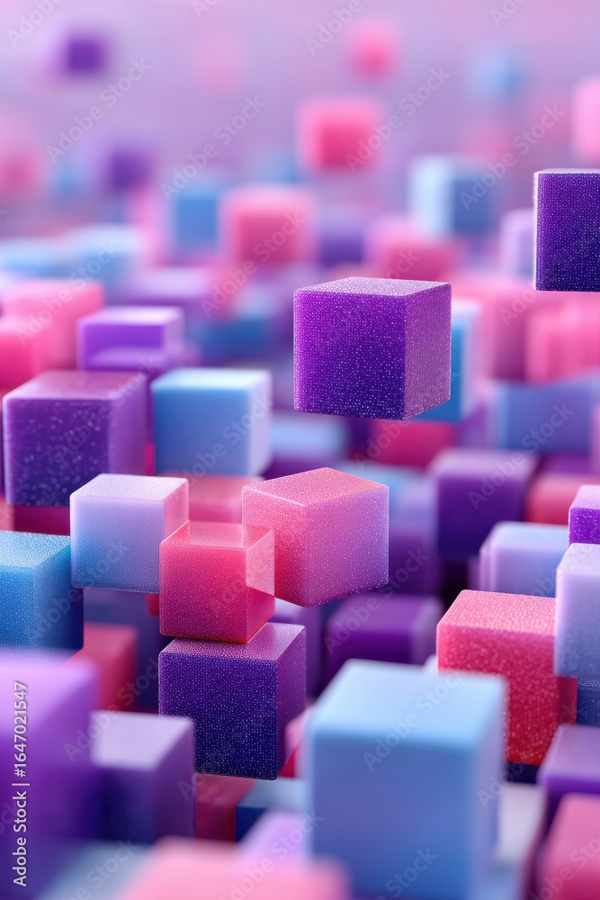 Obraz premium Abstract geometric pattern with vibrant floating cubes in pink and purple hues