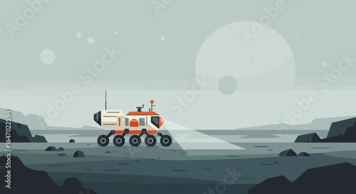 Futuristic Rover Exploring Alien Planet Landscape