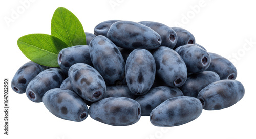 Isolated Heap of Haskap Berries with Leaves