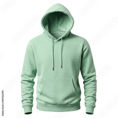 light green hooded sweatshirt, isolated on a white background