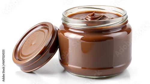 Jar of chocolate hazelnut spread isolated on white background
