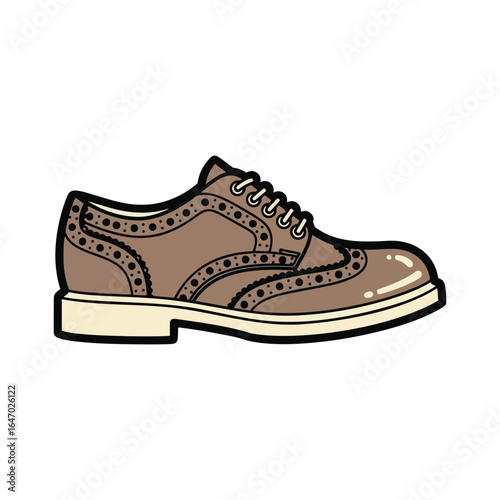A stylish brown leather oxford shoe with decorative perforations and white laces, presented on a white background.