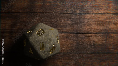 Realistic stone fantasy game dice animation showing all possible rolls from 1 to 20