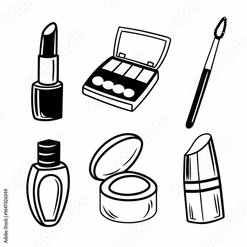Illustration of makeup and cosmetic products isolated on white background for beauty and fashion