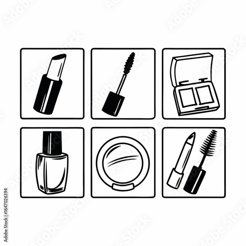 Cosmetic makeup set isolated on white background with lipstick, mascara and eyeshadow