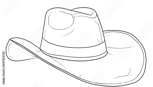 Line Art Illustration of a Classic Cowboy Hat with Detailed Brim and Crown