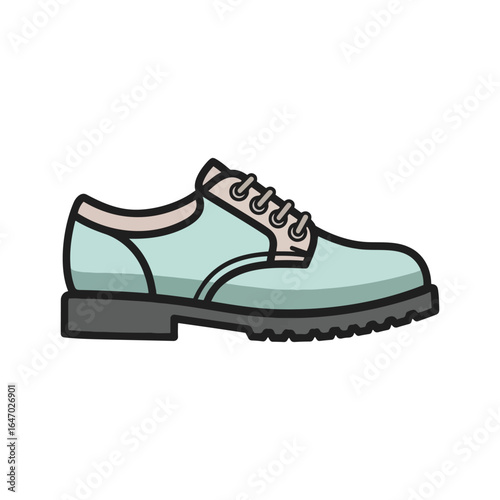 A light teal men's oxford shoe with laces, thick sole, and simple design.