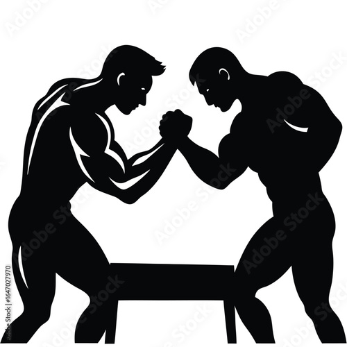 Two men arm wrestling strength competition
