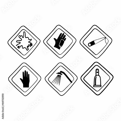 Safety pictograms for laboratory work isolated on white background showing protective measures