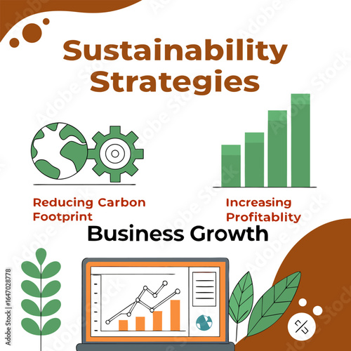 Sustainability strategies showing reducing carbon footprint increasing profitability and business growth data