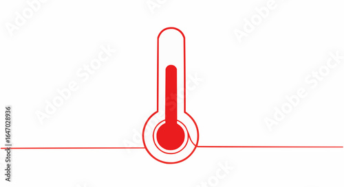 A minimalist illustration of a red thermometer indicating high temperature.