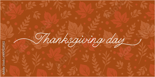 Thanksgiving day illustration decoration with autumn leaves, pumpkins and autumnal elements. Thanks giving day banner. Vector illustraiton.