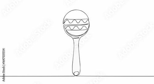 Line drawing of a single maraca musical instrument.