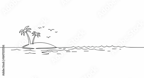 Minimalist island illustration with a single line.