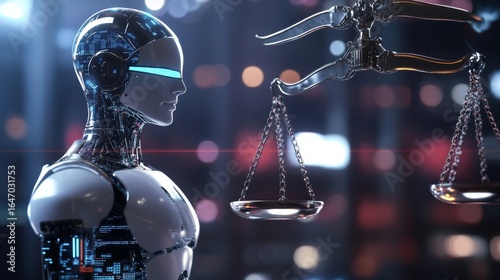 A concept image of AI law, focusing on ethical AI coding, compliance, and avoiding algorithmic bias and misuse