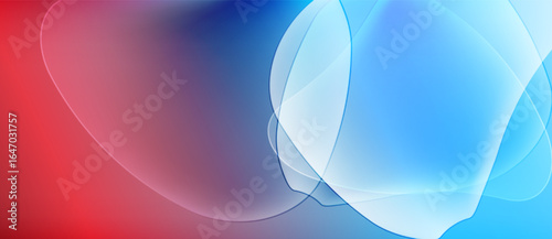 Abstract fluid shapes blend red, purple, blue hues. Smooth gradients create dynamic visual effect. Lightness contrasts darkness.