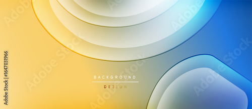 Abstract background features flowing shapes, gradient colors. Yellow, blue hues blend smoothly creating modern design. Minimalist aesthetic.