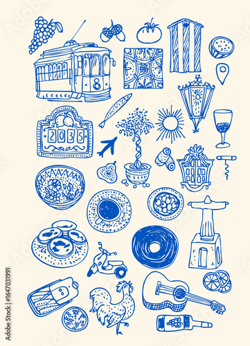 A Hand-drawn Portuguese Icons Illustration