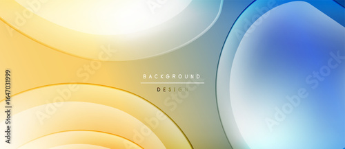 Abstract background features flowing shapes, gradients. Yellow, blue hues blend smoothly creating modern design. Minimalist aesthetic.