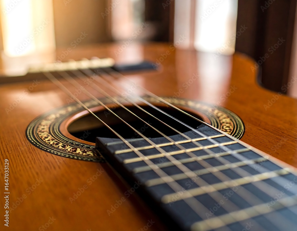 Fototapeta premium Acoustic Guitar Closeup with Home Studio.