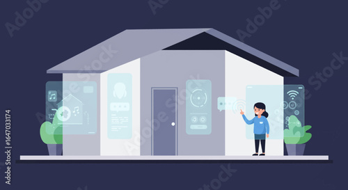 Woman Interacting with Smart Home Interface