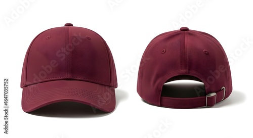 Stylish maroon baseball cap shown from front and back, ready for your custom design
