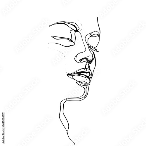 Continuous line drawing of a woman's face in profile with closed eyes and minimal detail on a white background