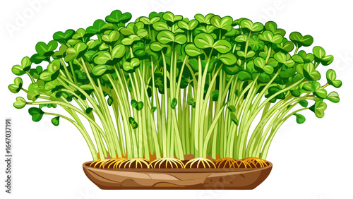 Fresh broccoli microgreens sprouts on white background, delicate stems reaching upward, tender leaves unfolding, radiating vitality, purity, and the refreshing essence of nature’s wholesome, semi-real