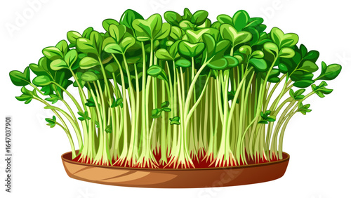 Fresh broccoli microgreens sprouts on white background, delicate stems reaching upward, tender leaves unfolding, radiating vitality, purity, and the refreshing essence of nature’s wholesome, semi-real