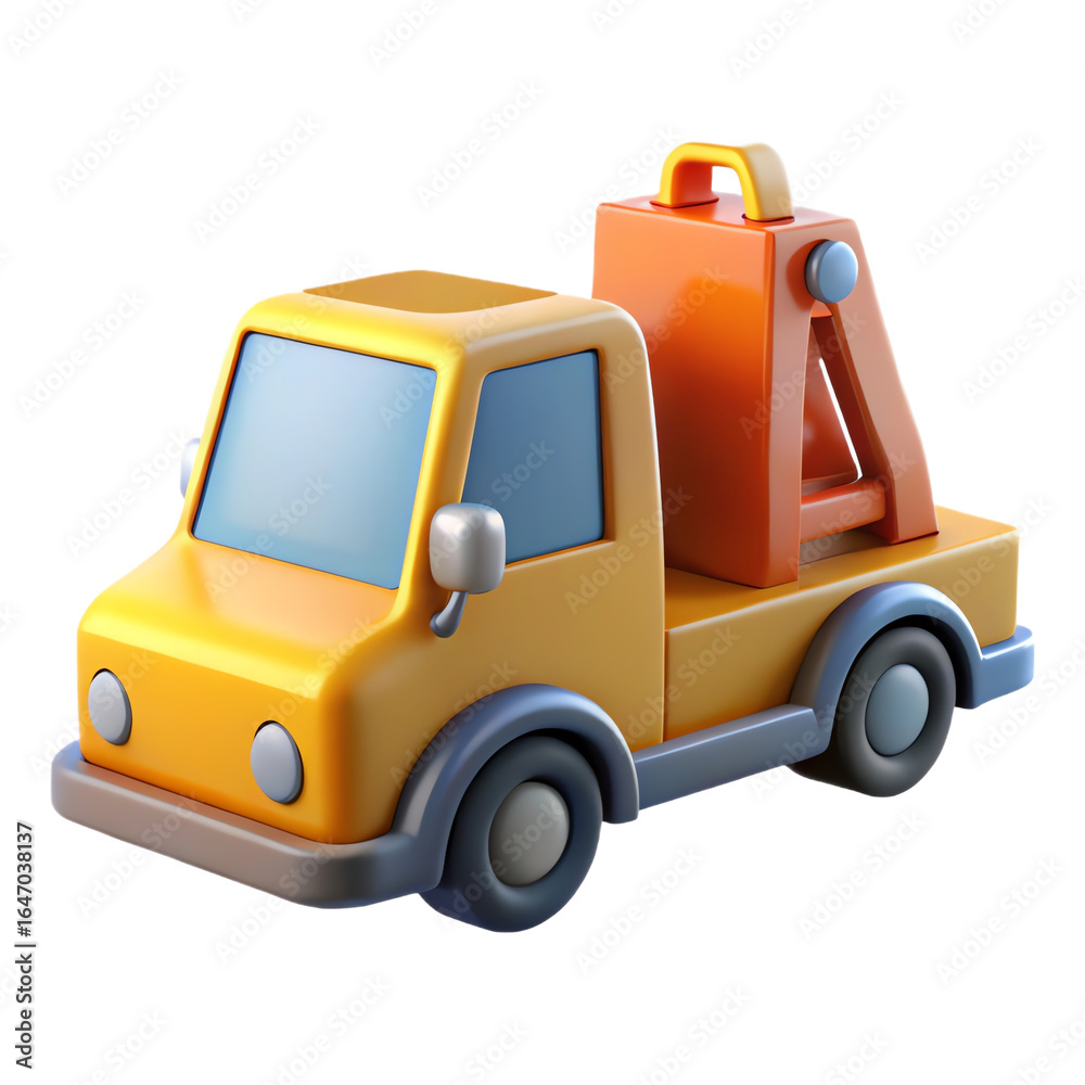 Naklejka premium Cute cartoon yellow tow truck with orange hook on transparent background