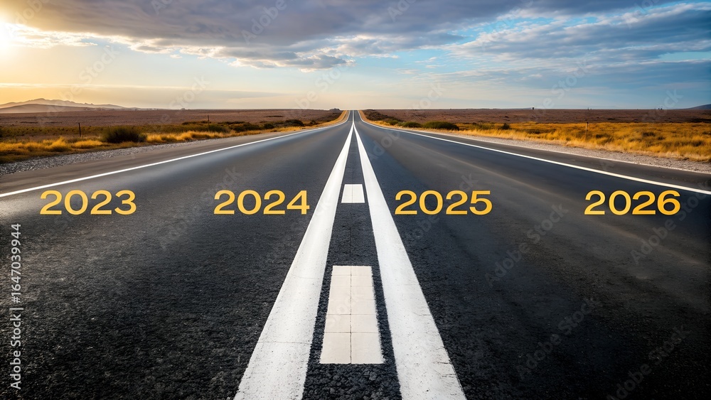 Fototapeta premium Open road ahead towards future years