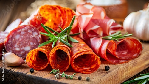 Delicious Charcuterie Board Featuring Assorted Cured Meats Rosemary and Garlic Perfect for Appetizers and Entertaining Guests