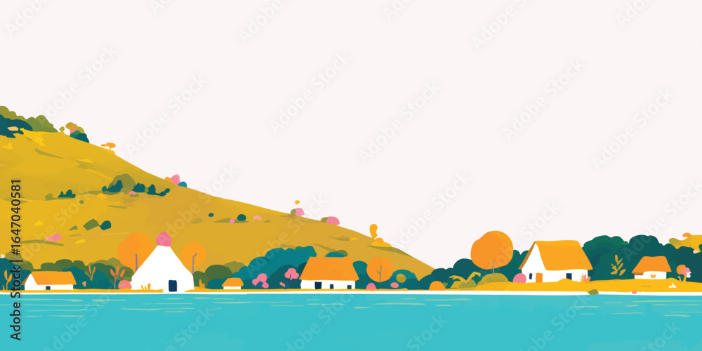 A charming coastal village with simple architecture nestled harmoniously at the foot of a gentle rolling hillside, creating a scene of serenity. A charming coastal village with simple architecture nestled harmoniously at the foot of a gentle rolling hillside, creating a scene of serenity.