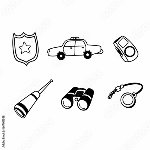 Police equipment icon set vector illustration isolated on white background
